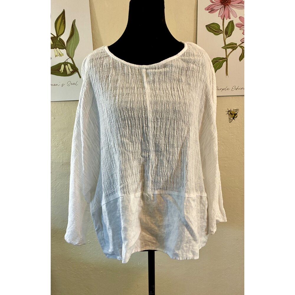 Joie Boxy Linen Blouse White Crinkle Gauze Top Size M Medium
